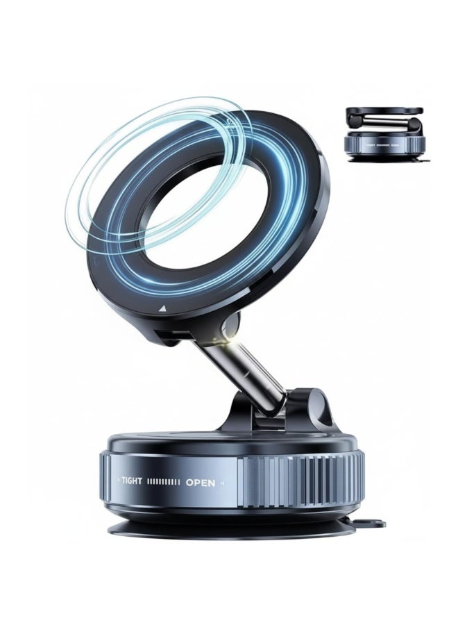 QK Exclusives Car Phone Holder - 360° Adjustable Car Phone Mount - Rotatable and Foldable with strong Vacuum Suction and Magnetic Ring, for Car and Other Smooth Surface - Image 2